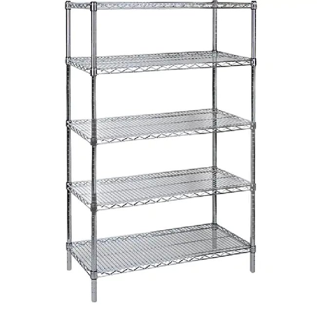 Heavy-Duty Chromate Wire Shelving, 5 Tiers, 36
