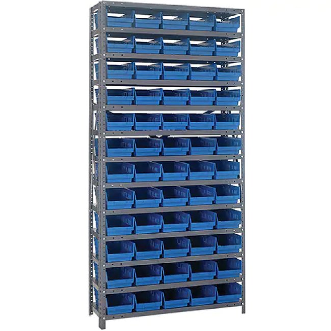 Étagère de rangement avec bacs, Acier, Sans boulons, Capacité 800 lb, 36