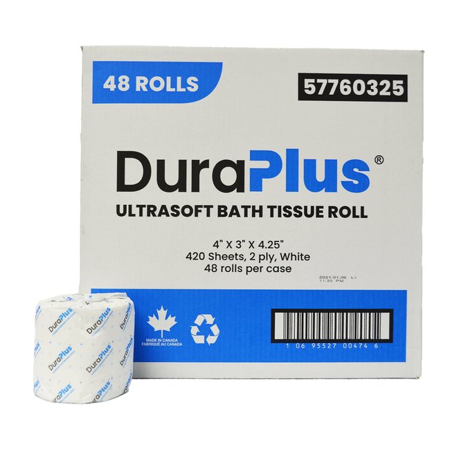 DuraPlus® Bathroom Tissue, 2-Ply, White, 48 Rolls/Case, 420 Sheets/Roll