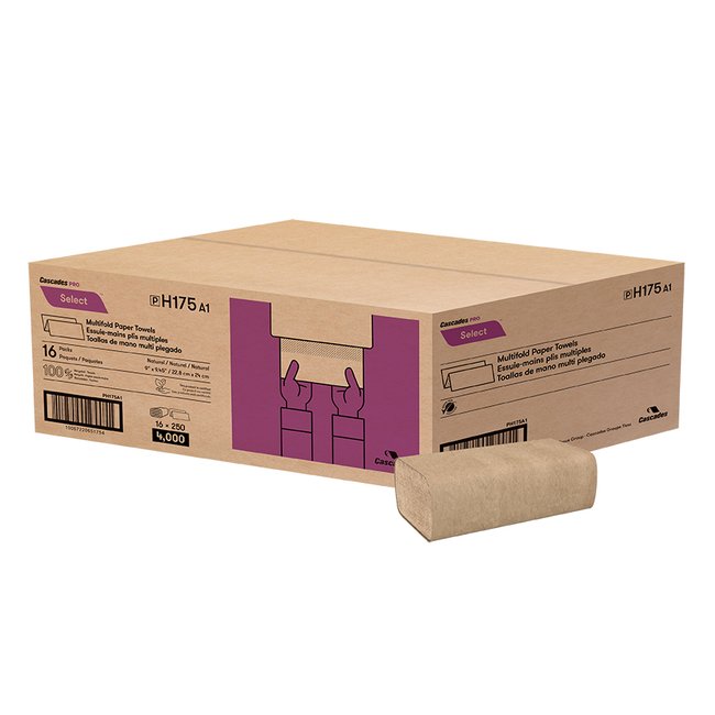 H175 SELECT Multifold Brown Hand Towels, 16 x 250 Sheets