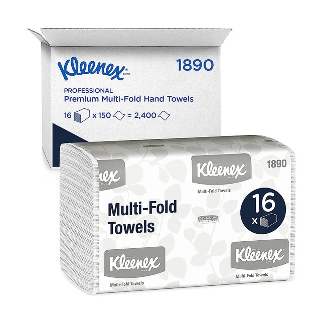 KLEENEX White Multifold Paper Towels, 16 packs of 150 sheets each