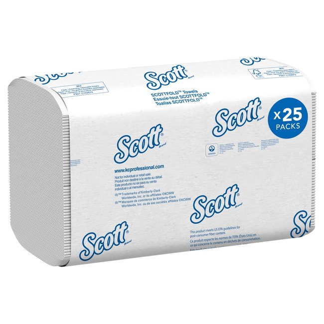 SCOTT Papier à mains pli simple blanc, 25 x 175 feuilles