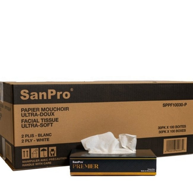 SanPro® PREMIUM 2-Ply Facial Tissues, 30x100 sheets