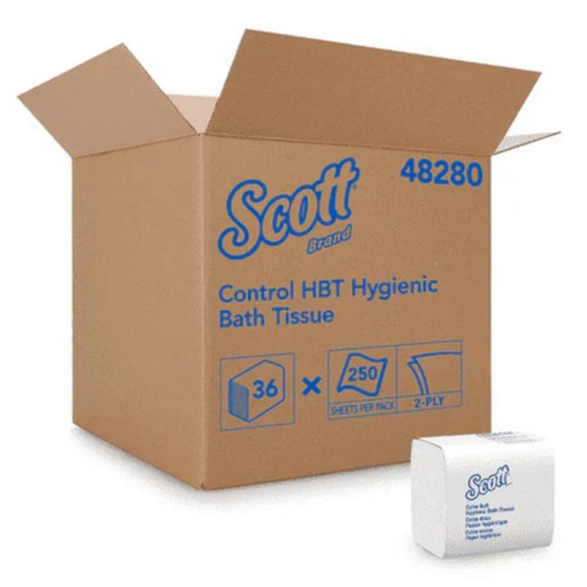 Papier hygiénique entrelacé plié Scott, 2 plis, 36 x 250 / cs