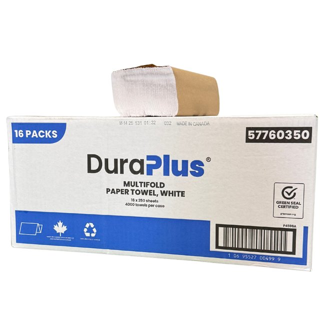 DURAPLUS® White Multifold Towel, 16/cs, 250 sheets