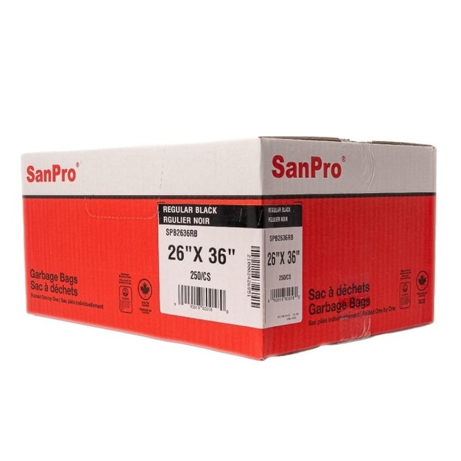 SANPRO GARBAGE BAG / 26X36 / BLACK / 250CS / 0.70 MIL THICKNESS