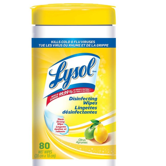 Lingettes désinfectantes LYSOL 80 Feuilles - Élimine 99,99% Virus et Bactéries