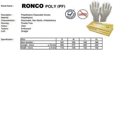 Ronco Deli / Polyethylene Disposable Gloves 500/Pack LARGE