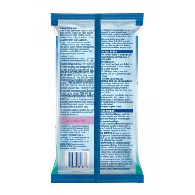 Lingettes désinfectantes - Clorox On-The-Go - fraîcheur des prés - 30 lingettes par distributeur - Produits à utiliser contre le coronavirus (COVID-19)